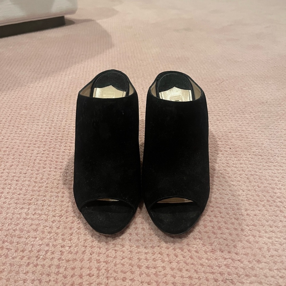 Black suede Prada open toed shoes size 36.5 (fits like a 5)